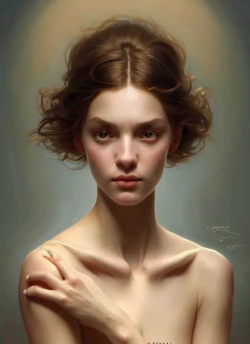 Image similar to symmetry!! portrait of young woman cursed with ever - increasing intelligence beauty and virtue, slice - of - life, realism, golden ratio facial proportions!! intricate, elegant, highly detailed, digital painting, artstation, concept art, smooth, sharp focus, illustration, art by artgerm and greg rutkowski and alphonse mucha