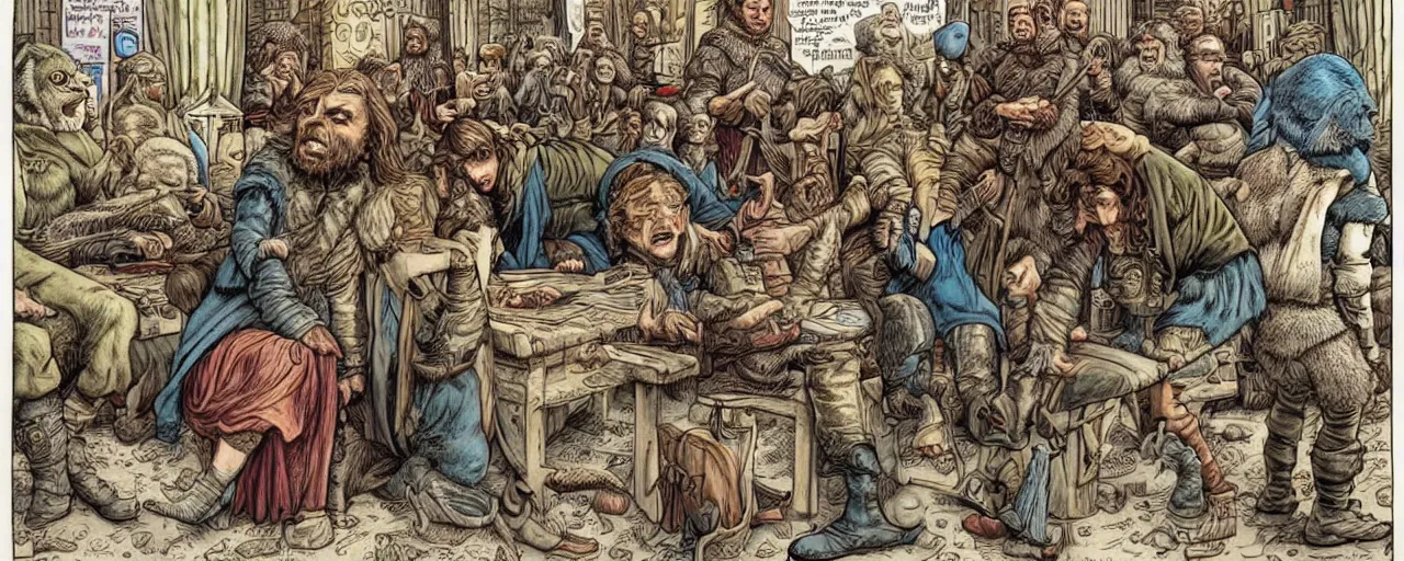 Image similar to game of thrones, color comic by r crumb, hyperrealism