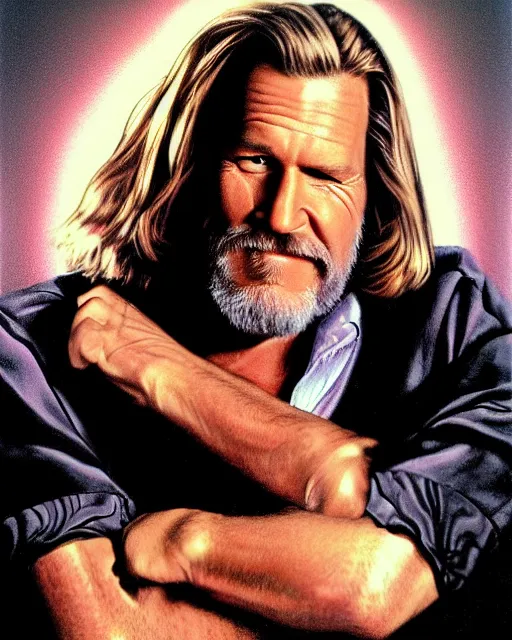 Image similar to jeff bridges in the big lebowski, airbrush, drew struzan illustration art, key art, movie poster