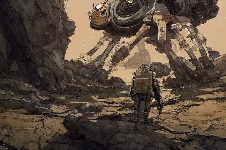 Image similar to rodent with white and black ancestral ornate japanese tactical gear on an abandonment desert planet, long shot, rule of thirds, golden ratio, graphic novel by fiona staples and dustin nguyen, by beaststars and orange, peter elson, alan bean, studio ghibli, makoto shinkai