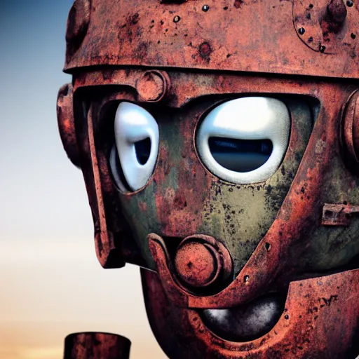 Image similar to and old rusted robot, 4 k, realistic, creepy