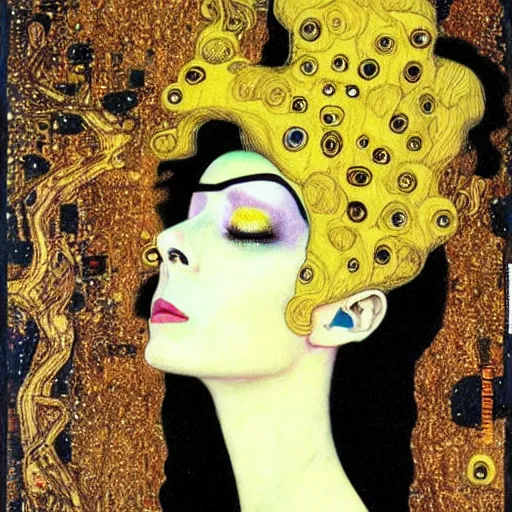 Image similar to bride of frankenstein influenced by gustav klimt.