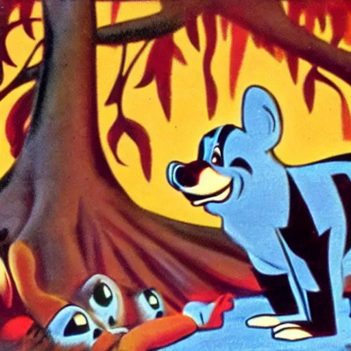 Image similar to 1940s disney film about talking forest animals super high detail