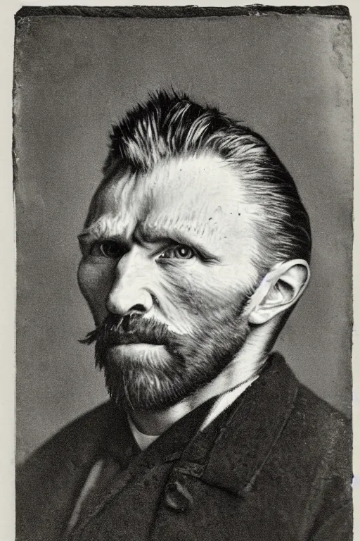 Image similar to a monochrome daguerrotype portrait of vincent van gogh