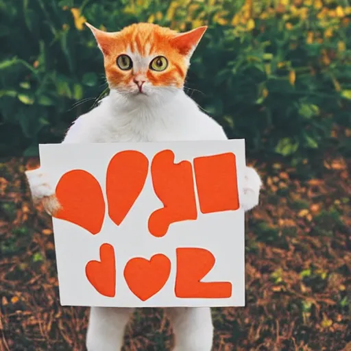 Image similar to cute orange tabby cat holding a sign that says