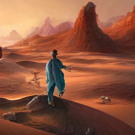 Prompt: A fresco painting of a nomadic wanderer traversing a corrupted futuristic crystal desert by Jacek Yurka, Kelly Freas, Filip Hodas