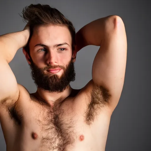 Image similar to high-resolution photograph of a lad showing off his hairy armpits