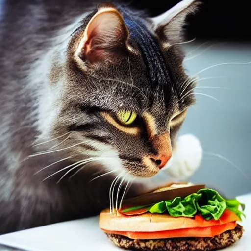 Prompt: cat eating a hamburger