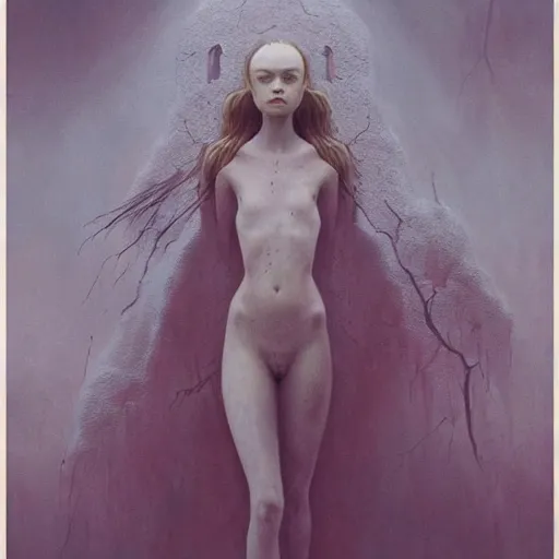 Prompt: Elle Fanning in the world of Dark Souls, intricate, smooth, artstation, painted by Wayne Barlowe, zdislav beksinski