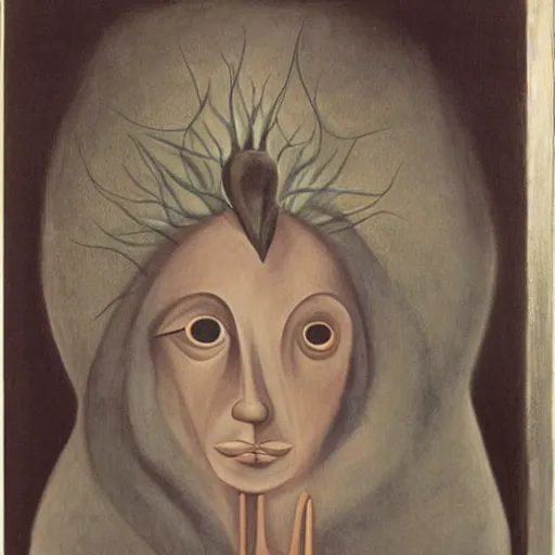 Image similar to the most enigmatic face, by leonora carrington