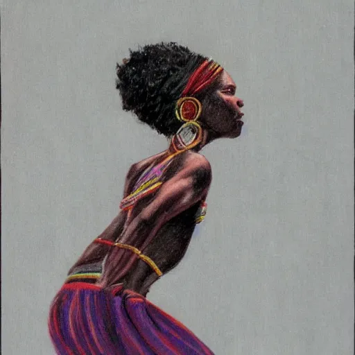 Image similar to african woman dancing, in the style of chiron duong