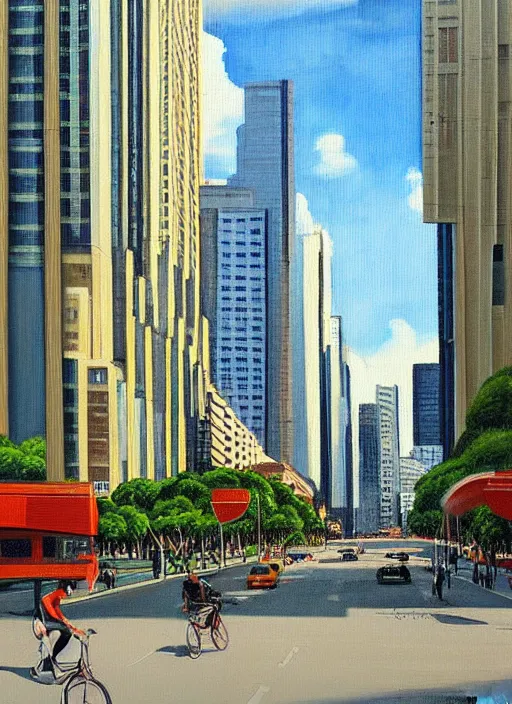 Image similar to avenida paulista in the xc century, very realistic beautiful painting, detailed, by gerardo dottori