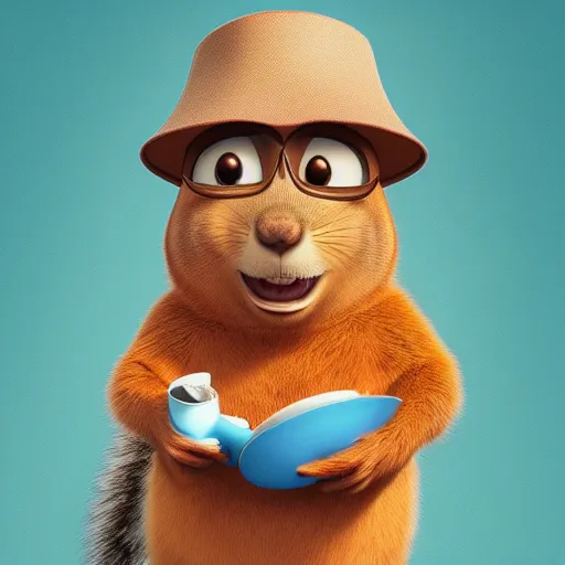 Image similar to a squirrel wearing a bucket hat. pixar.