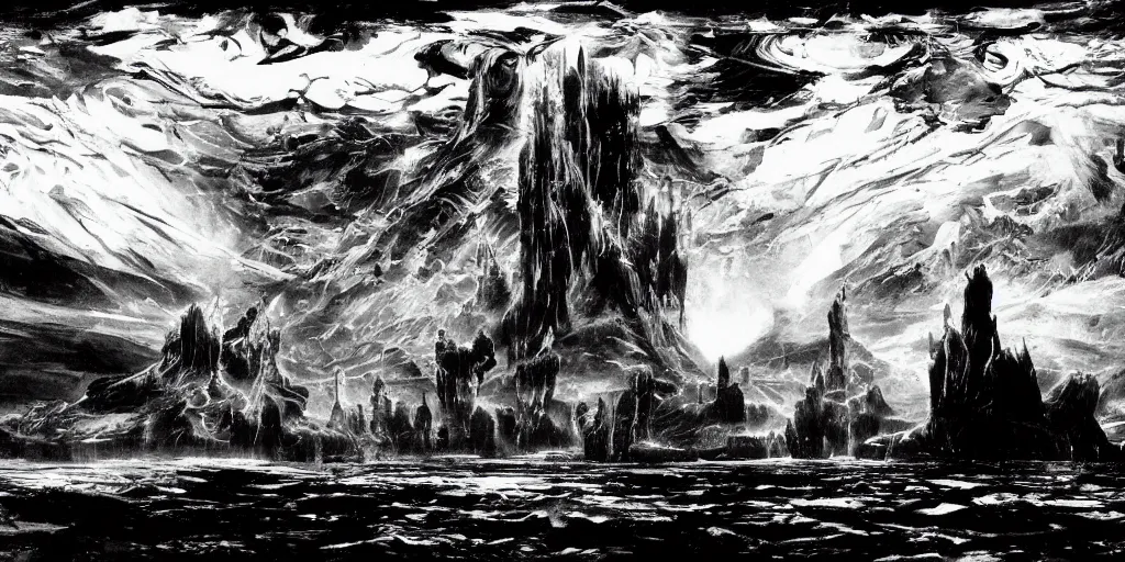 Image similar to the end of humanity, radiant light, detailed and intricate environment, digital art, trending on art station kvlt by peder balke by peder balke by guido crepax by norman bluhm mystic high contrast monochromatic noir