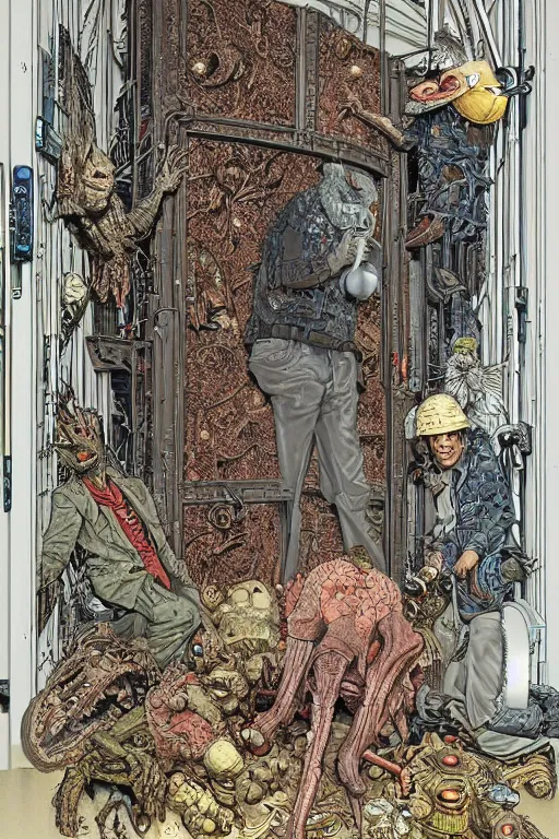 Image similar to a doorway to an impossible dream beyond comprehension, very very detailed painting by geof darrow and greg rutowski and hr giger