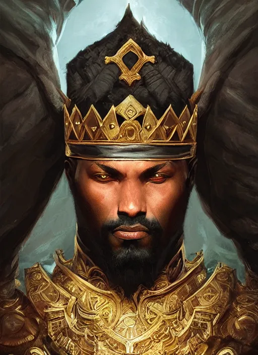 Image similar to digital _ painting _ of _ black king _ by _ filipe _ pagliuso _ and _ justin _ gerard _ symmetric _ fantasy _ highly _ detailed _ realistic _ intricate _ port