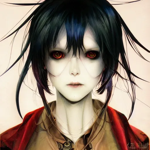 Image similar to prompt : vampire character portrait soft light painted by james jean and katsuhiro otomo and erik jones, inspired by evangeleon anime, smooth face feature, intricate oil painting, high detail illustration, sharp high detail, manga and anime 1 9 9 9