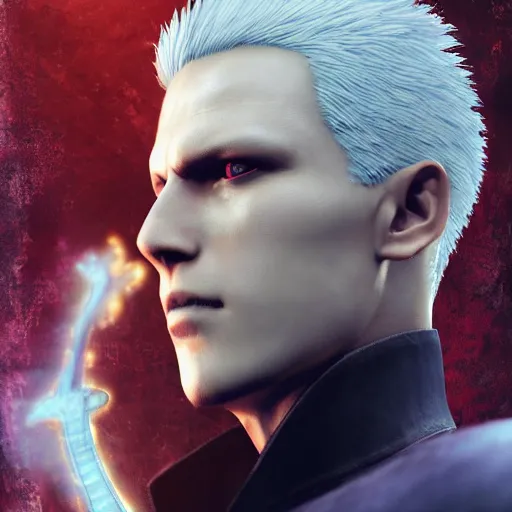 Image similar to vergil from devil may cry as albert wesker, au naturel, hyper detailed, digital art, trending in artstation, cinematic lighting, studio quality, smooth render, unreal engine 5 rendered, octane rendered, art style by klimt and nixeu and ian sprigger and wlop and krenz cushart