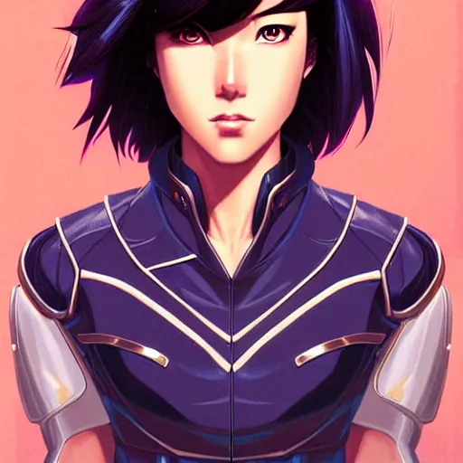 Image similar to head and shoulders portrait of Motoko Kusanagi League of Legends illustration, medium shot, intricate, elegant, highly detailed, digital art, ffffound, art by JC Leyendecker and sachin teng