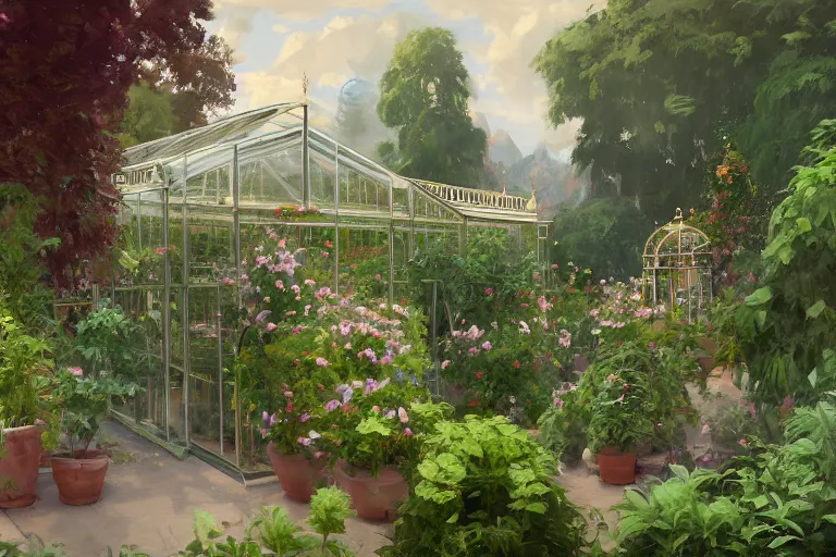 Prompt: weed greenhouse, rococo style, greek architecture, green marble building, marijuana trees, multicolored weed leaves, dynamic lighting, landscape, artwork by jeremy lipkin and giuseppe dangelico pino and michael garmash and rob rey and greg manchess and huang guangjian and makoto shinkai, pixiv, 1 0 0 mm