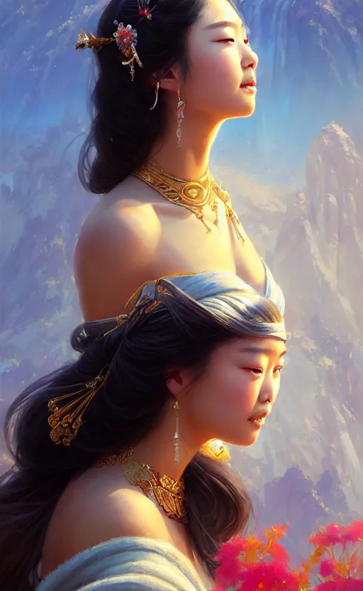 Image similar to a beautiful taiwan goddess with sundress with jewelry | | winter, realistic shaded, unpleasant face, good looking, fine details, realistic shaded lighting poster by greg rutkowski, magali villeneuve, artgerm, jeremy lipkin and michael garmash and macoto takahashi