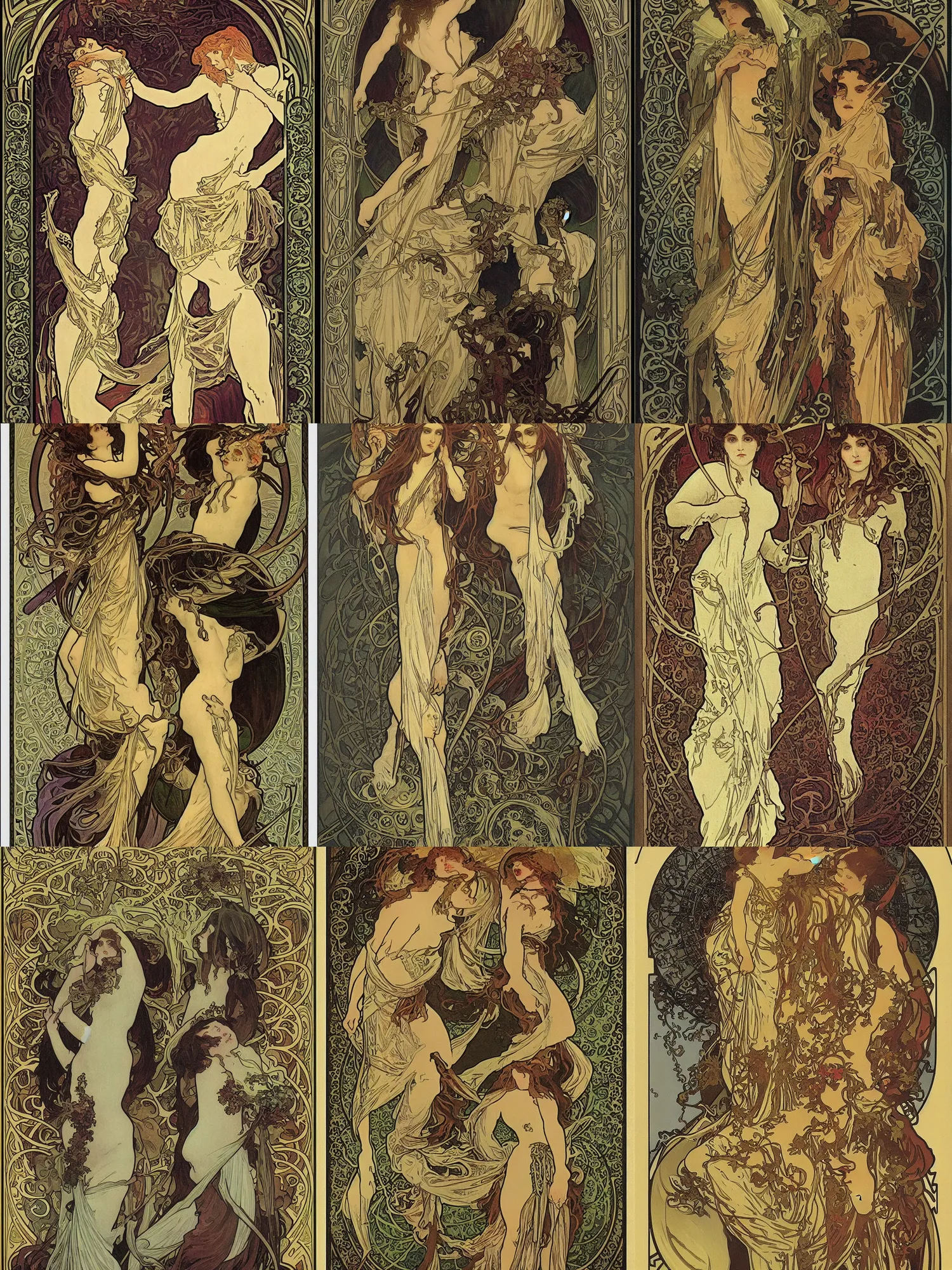 Prompt: Tarot death arcane card, by Alphonse Mucha, art nouveau