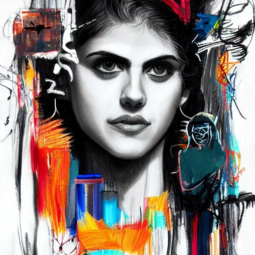 Prompt: a sketch, ultra detailed, alexandra daddario, travel, magic, universe, beautiful woman, surreal city, in style of jean - michel basquiat, trending on artstation