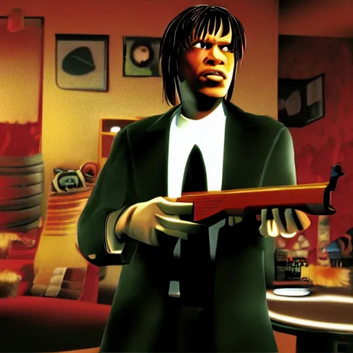 Prompt: Pulp Fiction videogame on the PS2