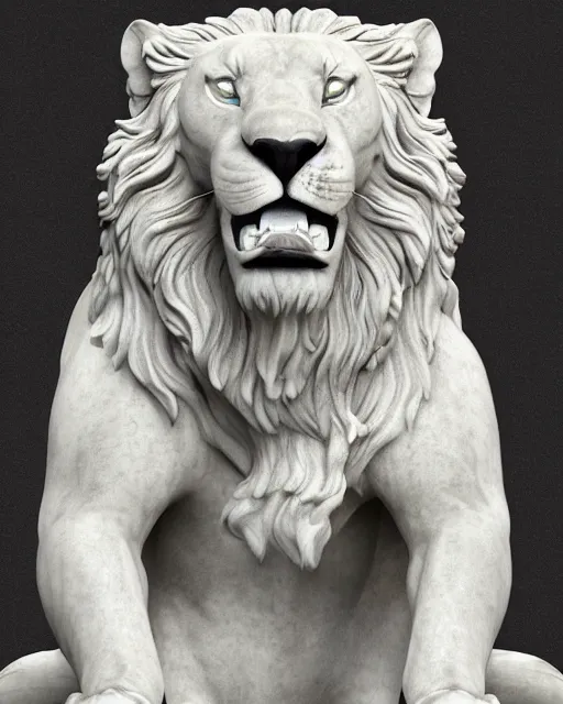 Image similar to a marble statue of a roaring lion, hyper realistic, 4 k, grainy marble, hyper detailed