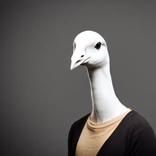 Image similar to Person with a goose head, 4k realistic photo