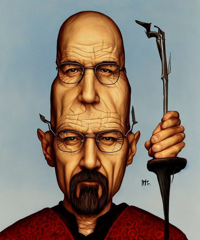 Image similar to portrait of Saruman as Walter White in Breaking Bad, lowbrow painting by Mark Ryden