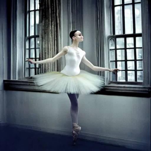 Image similar to portrait of a ballerina, cinematic light and reflections, beautiful dreamy lighting, by annie leibovitz,