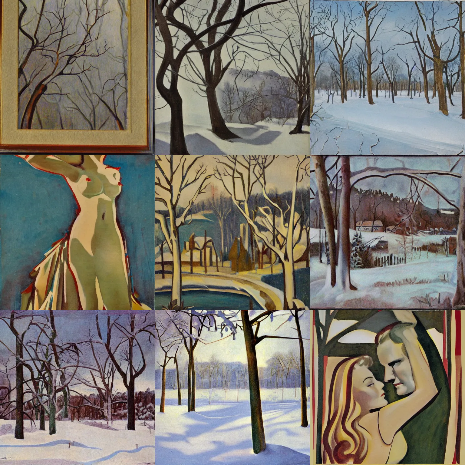 Prompt: 'January' (1940) by Grand Wood