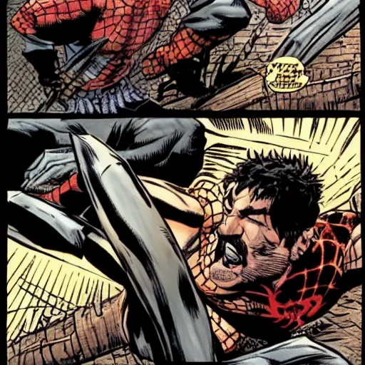 Prompt: kraven the hunter fighting spider - man