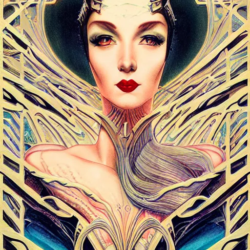 Image similar to an art deco portrait in the style of anna dittmann and donato giancola and virgil finlay.