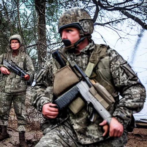 Prompt: medium - sized wild cat, caracal, big floppa with military forces doing war crimes in donbass, private military company, detailed, realism, real photo, wide angle photography, documentary, 8 k, matte print