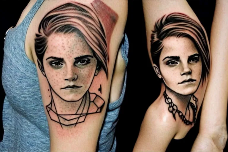 Image similar to emma watson, dope tattoo, hyperrealistic