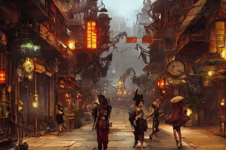 Image similar to asian steampunk street concept art artstation cinematic,