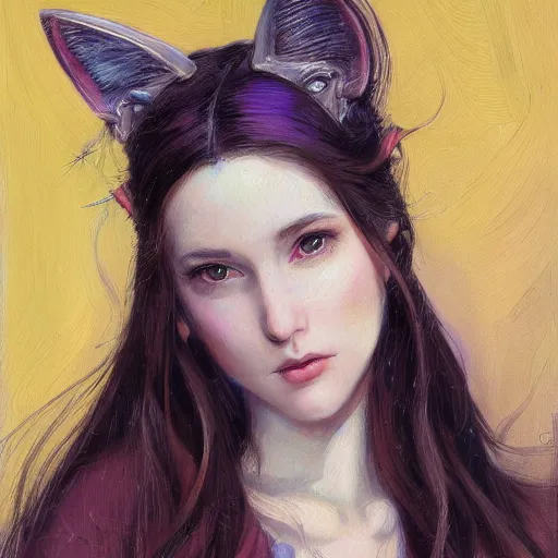 Prompt: a painting of a girl with cat ears in the style of donato giancola, and in the style of charlie bowater, and in the style of charles dulac. smooth, sharp focus, semi - realism.