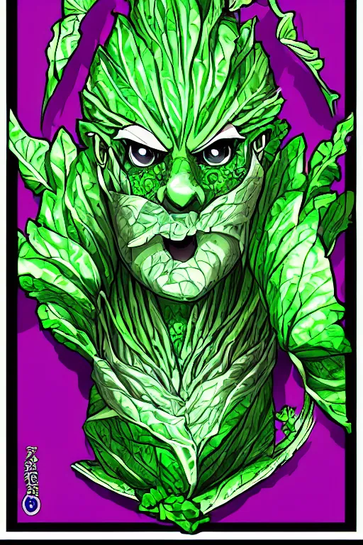 Image similar to cabbage themed anime villain, symmetrical, highly detailed, digital art, sharp focus, trending on art station, anime art style