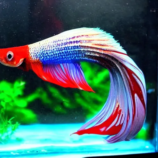 Prompt: beautiful and detailed betta fish with super long fins in an epic aquascape