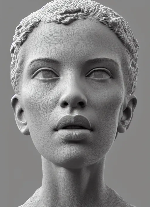 Image similar to 3D resin miniature sculpture by Jean-Baptiste Carpeaux by Benjamin Matthew Victor, woman, prefect symmetrical face, academic art, realistic, 8K, Introduction factory photo, Product Introduction Photo, Hyperrealism. Subsurface scattering, raytracing, Octane Render, Zbrush, simple background