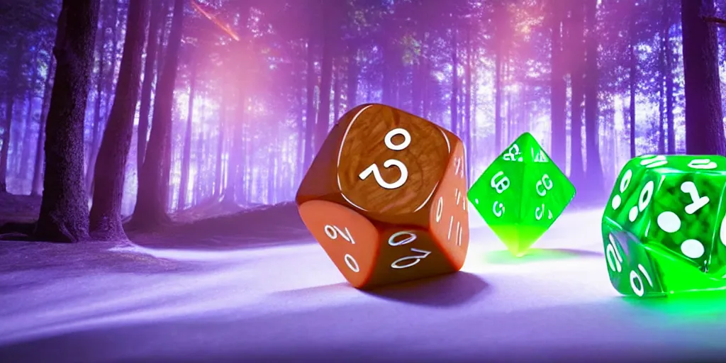 Prompt: forest god rolling giant magical 3 d d 6 casino dice cube, glowing, energy radiating, fantasy forest in the background, 4 k detailed, symmetry, by shaddy safadi and cam sykes and james paick