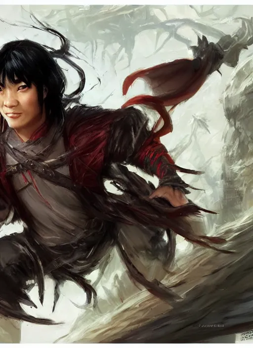 Image similar to asian with medium black hair man, helpless point of view, camera low angle, dndbeyond, bright, colourful, realistic, dnd character portrait, full body, pathfinder, pinterest, art by ralph horsley, dnd, rpg, lotr game design fanart by concept art, behance hd, artstation, deviantart, hdr render in unreal engine 5