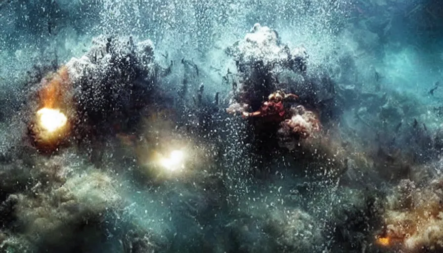 Prompt: Big budget movie, underwater explosion