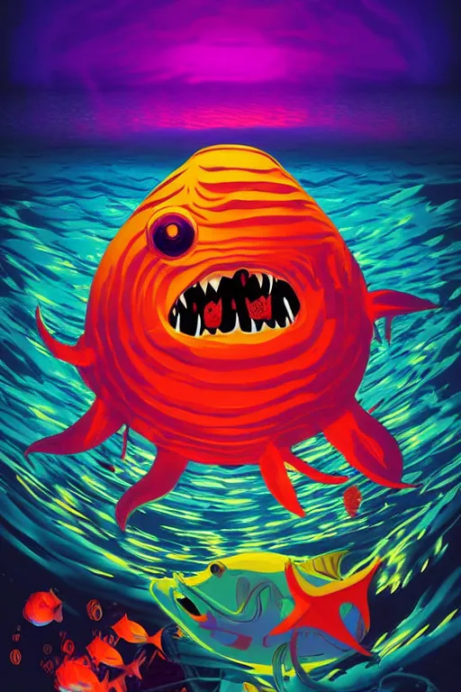 Image similar to life deep inside the sea with all monster on it. pop art, no duplicate image, glowing lights, ultra details, digital painting, artstation, concept art, smooth, sharp focus, illustration, intecrate details, art by richard hamilton and mimmo rottela, pixels art by kirokaze and paul robertson