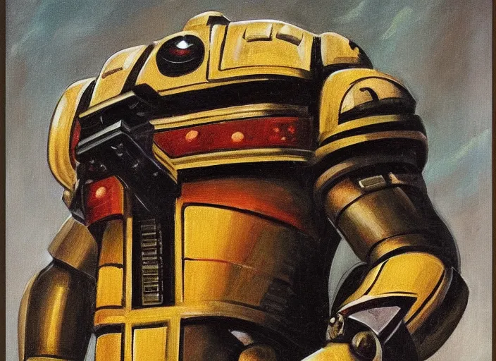 Image similar to Art Deco painting portrait of space-marine in Art Deco architecture high detail warhammer 40k