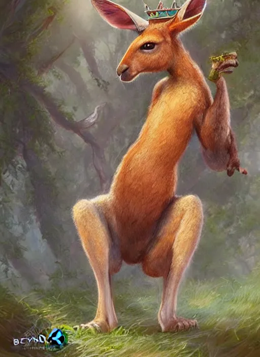 Prompt: kangaroo wearing a crown, dndbeyond, bright, colourful, realistic, dnd character portrait, full body, pathfinder, pinterest, art by ralph horsley, dnd, rpg, lotr game design fanart by concept art, behance hd, artstation, deviantart, hdr render in unreal engine 5