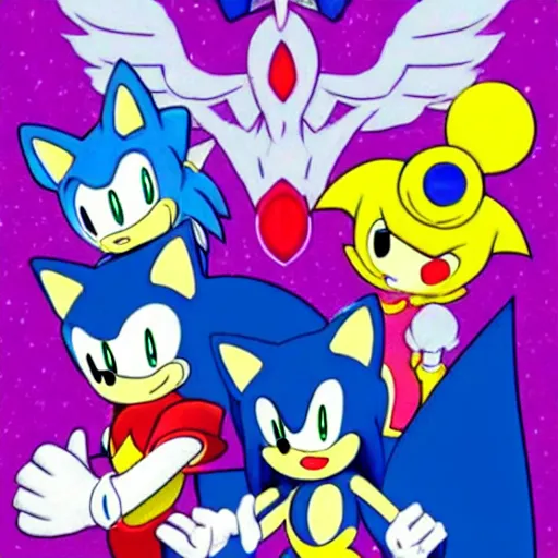 Image similar to Sonic the Hedgehog magical girl transformation in the style of Sailor Moon, 90s anime, beautiful