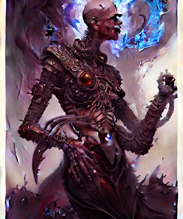 Image similar to beautiful evil fantasy character portrait, ultra realistic, demon, wide angle, intricate details, the fifth element artifacts, highly detailed by peter mohrbacher, hajime sorayama, wayne barlowe, boris vallejo, aaron horkey, gaston bussiere, craig mullins